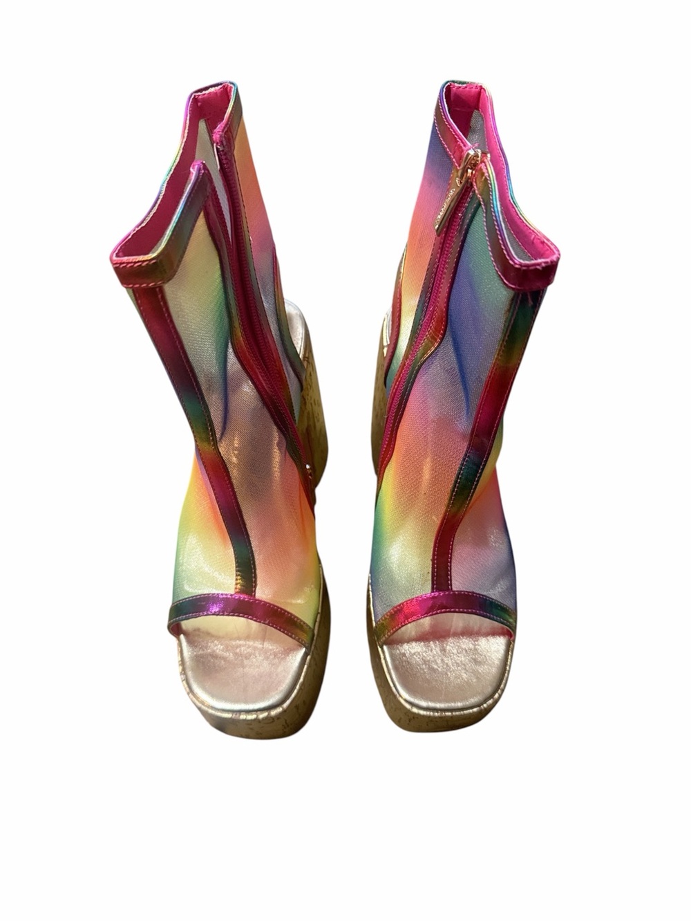 NIB Cape Robbin Rainbow Mesh Peep-Toe Ankle Boots - Multicolor